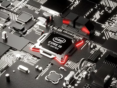 High Performance Intel Core i9 14900K Chip On Digital Device Circuit Board With Electronic Components 3d model