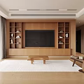 Modern Living And Dining Room Interior With Wooden Cabinets Sofa And Warm Lighting