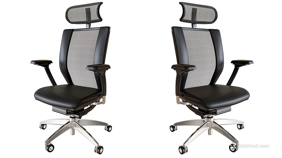 Modern Office Chair With Black Mesh Back And Metal Base On Wheels 3d model 