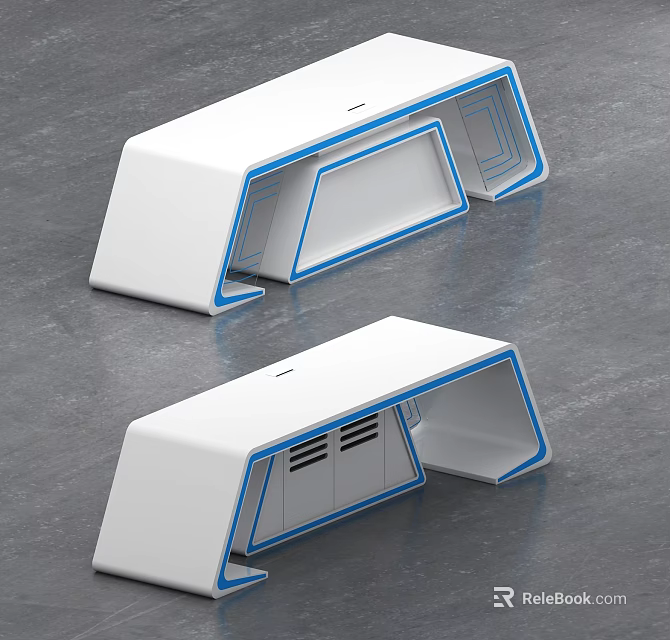 Modern Open Office Design Featuring White Workstations With Blue Accent Lines 3d model