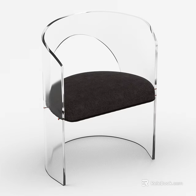 Transparent Acrylic Frame Leisure Chair With Black Padded Seat And Modern Design 3d model 