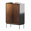Modern Entryway Cabinet and Side Cabinet with Perforated Pattern Bronze Finish Top Lamp Decor Items