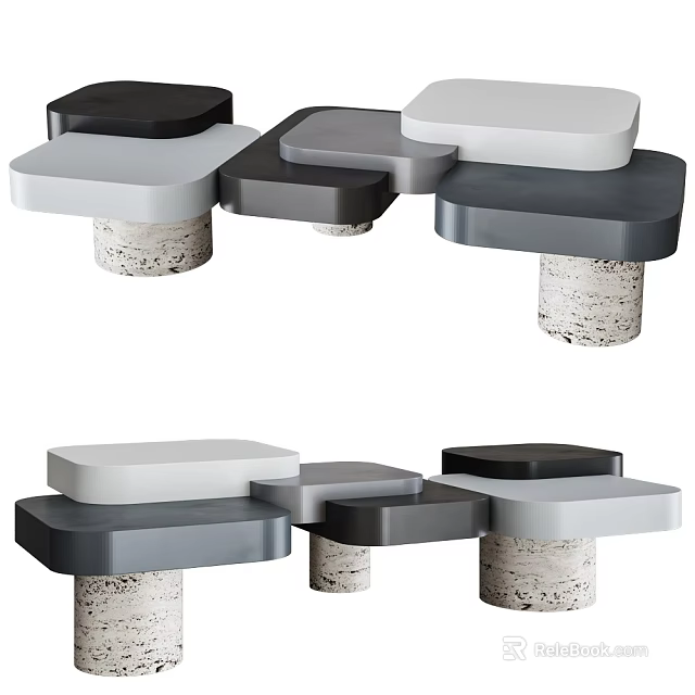 Modern Coffee Table Design With Multiple Colored Tops And Textured Bases 3d model 