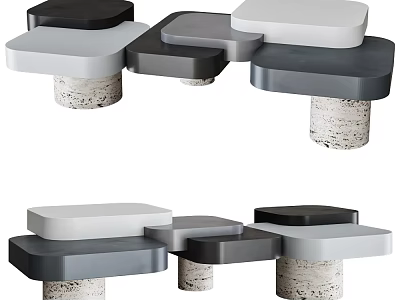 Modern Coffee Table Design With Multiple Colored Tops And Textured Bases 3d model
