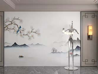 New Chinese background wall 3d model
