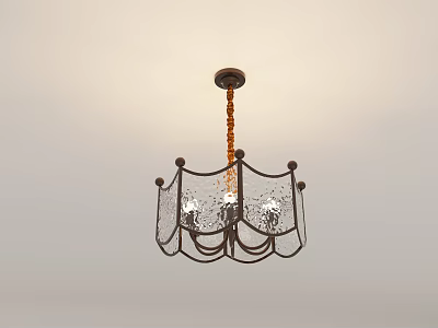 Vintage Three Light Chandelier With Metal Frame And Transparent Glass Shades 3d model