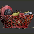 Red Woven Basket Filled With Fresh Assorted Fruits On Colorful Mat