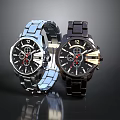 Fashionable Black And Blue Steel Strap Watches With Stylish Dial Design For Daily Use
