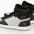 Black White Brown High Top Leather Sneakers With Stylish Design And Brown Sole
