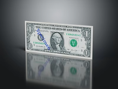 One Dollar Bill With Spending Text On Dark Background Showing Clear Reflection 3d model