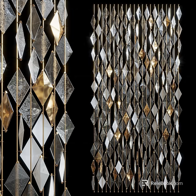 Modern Elegant Wall Decor With Diamond Shaped Metal Glass Gold Silver Elements 3d model 