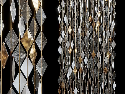 Modern Elegant Wall Decor With Diamond Shaped Metal Glass Gold Silver Elements 3d model