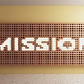 Yellow Background Wall With Brown Grid Pattern Panel And White Blocks Forming MISSION 3d model