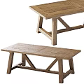 Solid Wood Rustic Dining Table With Cross Leg Design And Matching Wooden Bench Natural Finish