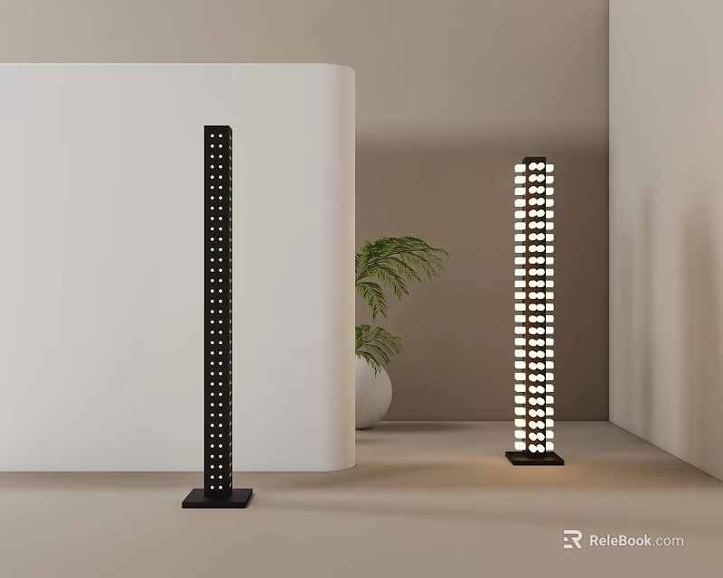 Modern Floor Lamps In Minimalist Interior With Plant And White Wall 3d model 