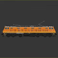 Orange and White Electric Train with Detailed Roof Equipment and Modern Exterior Design