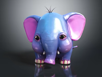 Cute Blue Elephant Doll Character With Pink Ears Shiny Surface And Small Tusks 3d model