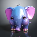 Cute Blue Elephant Doll Character With Pink Ears Shiny Surface And Small Tusks