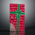 Festive Red Christmas Gift Box Adorned With Green Bow And Christmas Tree Snowflake Patterns