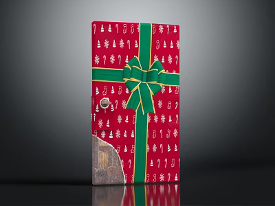 Festive Red Christmas Gift Box Adorned With Green Bow And Christmas Tree Snowflake Patterns 3d model