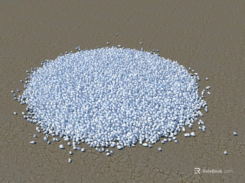 Small White Pebble Stones Scattered On Cracked Wooden Ground Surface 3d model 