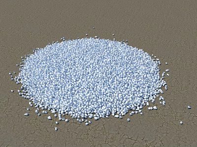 Small White Pebble Stones Scattered On Cracked Wooden Ground Surface 3d model