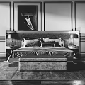 Elegant Double Bed With Bedside Tables Table Lamps Bench Wall Art And Paneled Walls