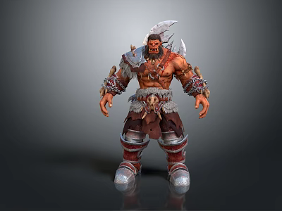 Muscular Tribal Orc Warrior With Horned Helmet Leather Metal Armor Decorations 3d model
