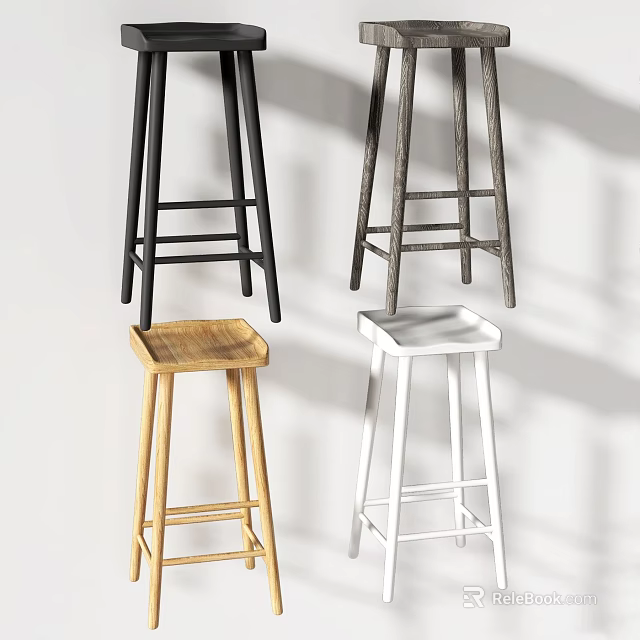 Modern Bar Stools In Assorted Colors With Wooden And Metal Frames 3d model 