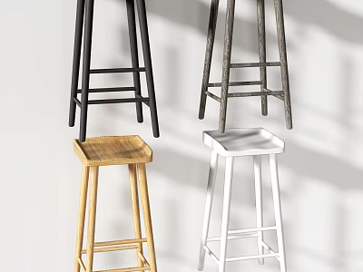 Modern Bar Stools In Assorted Colors With Wooden And Metal Frames 3d model