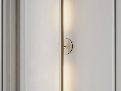Modern Minimalist Wall Lamp On White Paneled Wall With Warm Illumination And Circular Metal Base 3d model