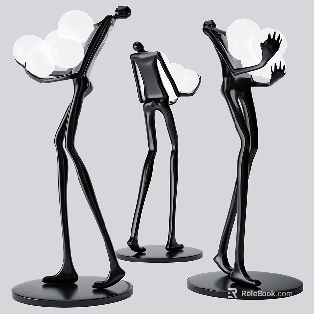 Abstract Human Shaped Floor Lamp With Black Frame And White Globe Shades 3d model 
