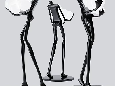 Abstract Human Shaped Floor Lamp With Black Frame And White Globe Shades 3d model