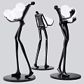 Abstract Human Shaped Floor Lamp With Black Frame And White Globe Shades