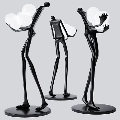 Abstract Human Shaped Floor Lamp With Black Frame And White Globe Shades 3d model