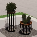 Modern Floor Lamps With Black Metal Cage Round Light And Green Plants In Bamboo Forest