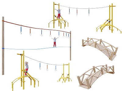 Children's Sliding Cable Arch Bridge Children's Balance Beam Combination 3d model