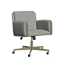 Modern Gray Fabric Office Chair With Metal Armrests And Wheeled Base