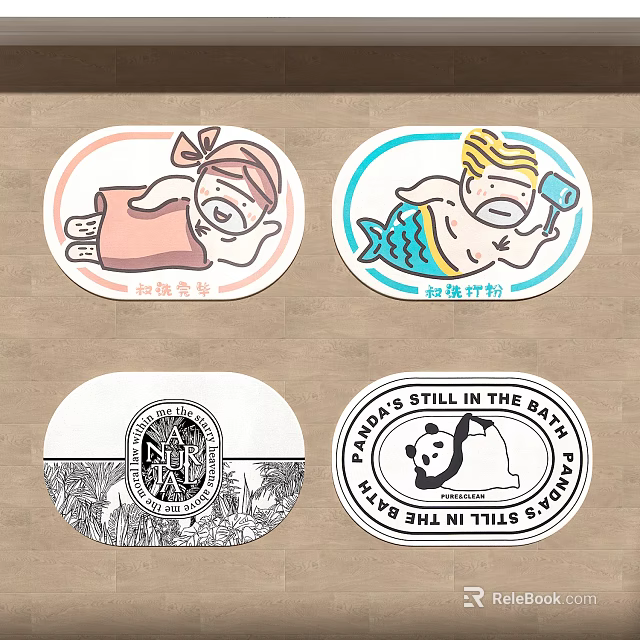 Round Rugs With Cartoon Characters And Various Decorative Patterns For Home 3d model