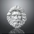 Ornate White Lion Head Sculpture As Decorative Component With Curly Mane And Beard