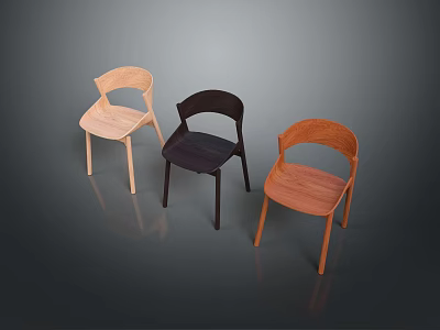 Modern Wooden Single Chairs With Different Wood Color Tones And Simple Backrest Design 3d model