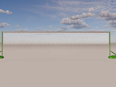 Badminton Court With Green Posts And White Net In Open Space Under Blue Sky 3d model