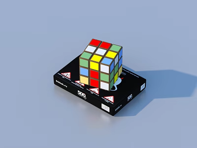 Classic Colorful Rubik's Cube Placed On Black Box With Multicolored Faces 3d model