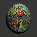 Decorative Hand Painted Egg With Blue Green Base Yellow Fish Motifs And Red Flowers