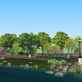 Scenic Garden Landscape With Water Area Colorful Trees Lawn And Rocks