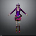 3D Model of Colorful Female Character With Purple Hair Purple Outfit And Brown Boots