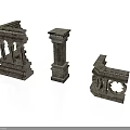 Classical Architecture Stone Components With Columns Bases And Ornate Carved Brackets 3d model