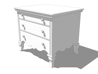 Traditional Wooden Nightstand With Three Drawers Curved Legs And Decorative Knobs 3d model