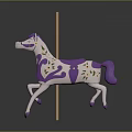 Purple And White Carousel Horse Equipment With Green Leaves Orange Accents On Golden Pole