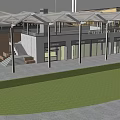 Modern Commercial Street With Geometric Glass Roof And Storefronts Design